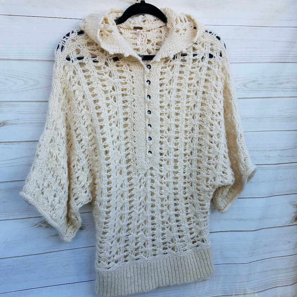 Free People S pullover hoodie sweater crochet - Picture 2 of 8